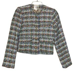 NWOT! ANTHROPOLOGIE AUTRES FILLES Jewel Button Tweed Boucle Cropped Blazer - XS